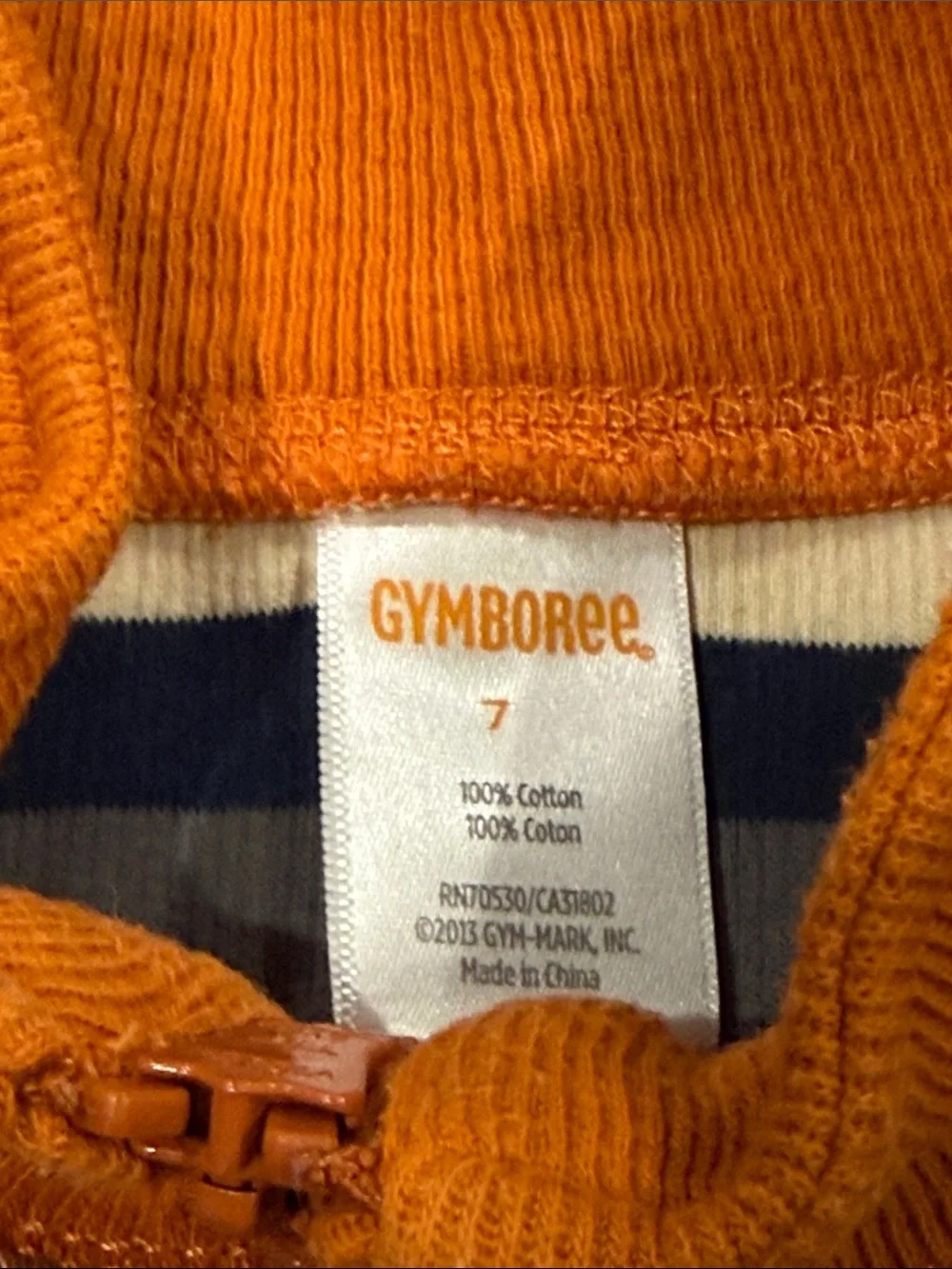 Boys Striped Half-Zip Shirt- Orange & Navy Size 7